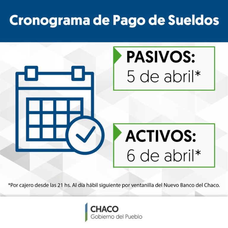 CHACO:EL GOBIERNO CONFIRMÓ EL CRONOGRAMA DE PAGOS PARA EL 5 Y 6 DE ABRIL