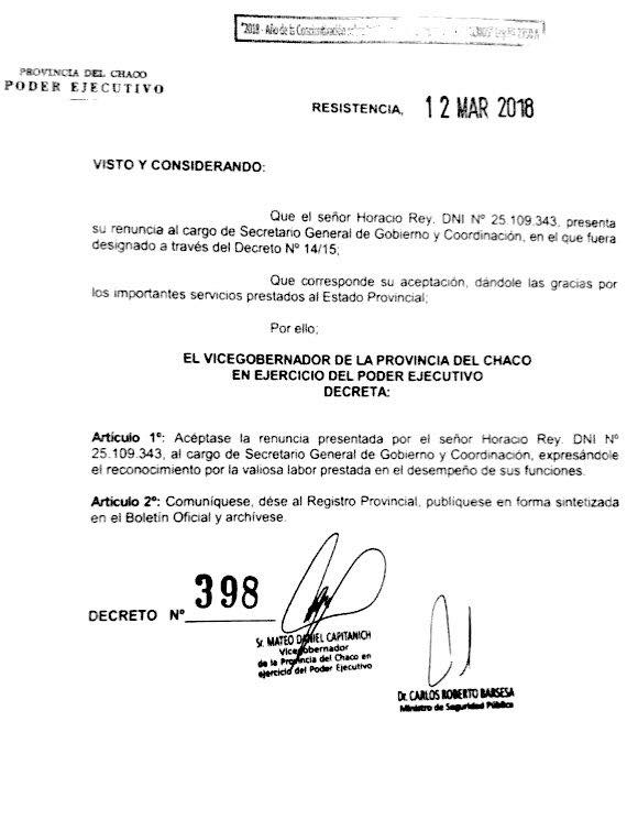 Renunció Horacio Rey y Roberto Lugo