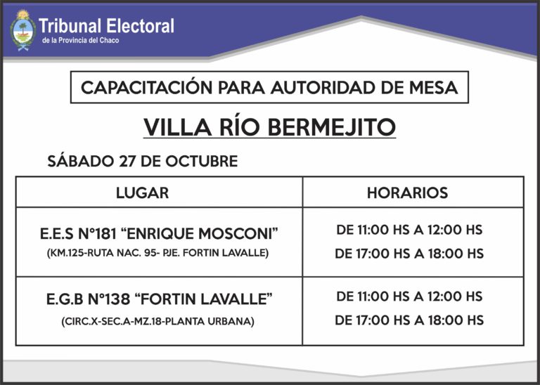 VILLA RIO BERMEJITO: CAPACITACION DE AUTORIDADES DE MESA