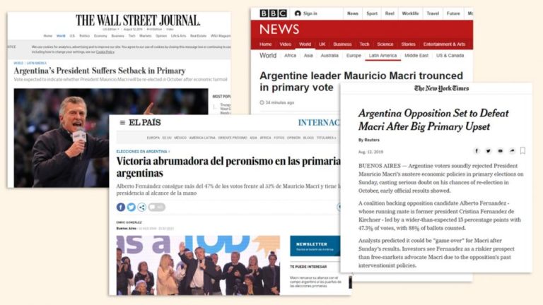 Las PASO 2019 en los medios internacionales Macri y una «derrota impactante y abrumadora»