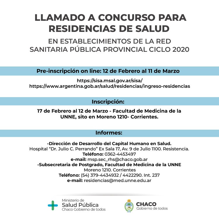 LLAMADO A CONCURSO PARA RESIDENCIAS DE SALUD 2020