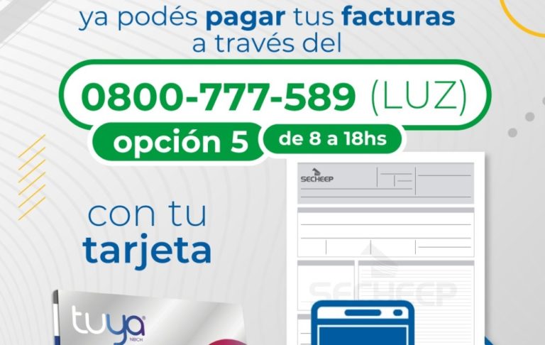 YA SE PUEDE PAGAR LA FACTURA DE SECHEEP CON LA TARJETA TUYA POR VÍA TELEFÓNICA