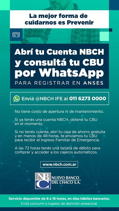 Nuevo Banco del Chaco habilita una línea de WhatsApp para abrir cuentas y consultar CBU
