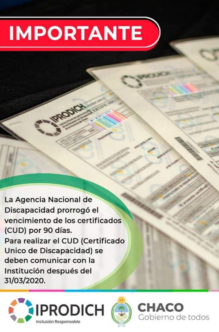 IPRODICH: PRÓRROGA PARA LOS CERTIFICADOS DE DISCAPACIDAD