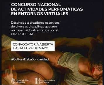 CULTURA INFORMA QUE ESTÁ ABIERTA LA INSCRIPCIÓN AL CONCURSO NACIONAL DE ACTIVIDADES PERFORMÁTICAS EN ENTORNOS VIRTUALES