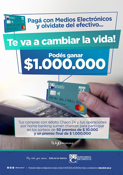 Las compras con débito Chaco 24 suman chances para el sorteo de $ 1.000.000 del Nuevo Banco del Chaco