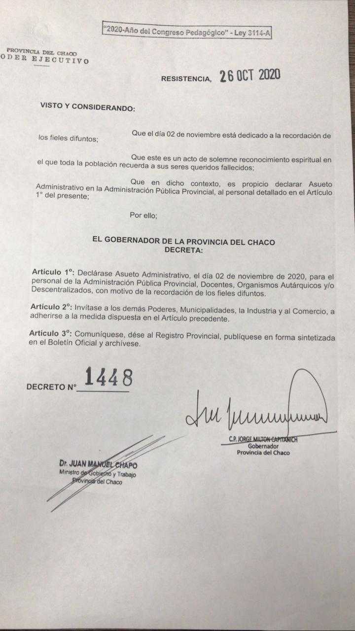 Lunes 2 de noviembre, asueto en la administración pública provincial