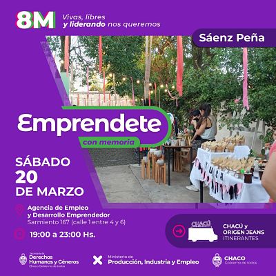 SÁENZ PEÑA: ESTE SÁBADO LLEGA LA FERIA EMPRENDETE CON MEMORIA