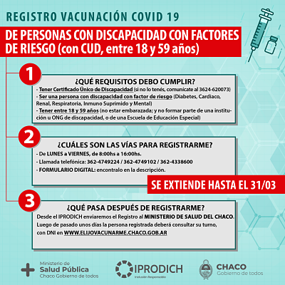 IPRODICH: hasta el 31 de marzo sigue el Registro de Vacunación contra COVID-19