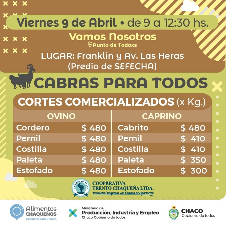 ALIMENTOS CHAQUEÑOS: ESTE VIERNES VUELVE CABRAS