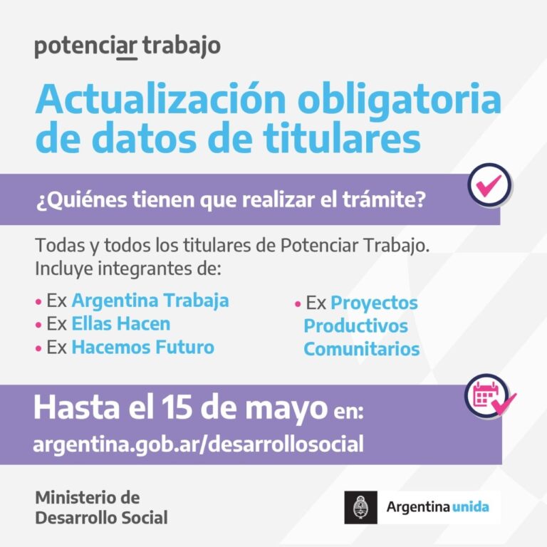 HASTA EL 15 DE MAYO PODRÁN ACTUALIZAR SUS DATOS