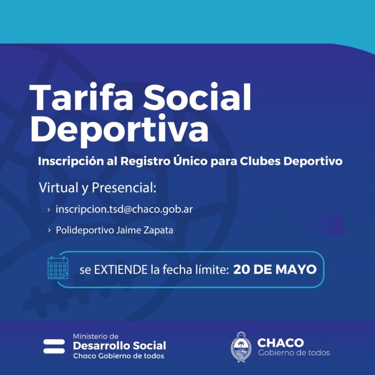 TARIFA SOCIAL DEPORTIVA: HASTA EL 20 DE MAYO ESTARÁN