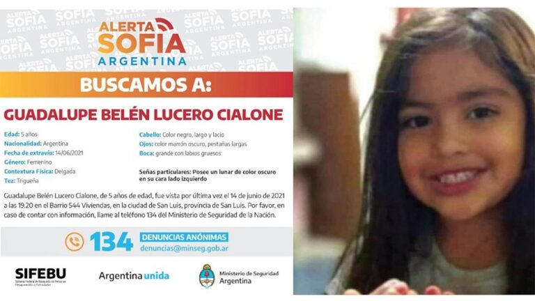 Buscan a la niña Guadalupe Lucero en Mendoza y San Luis