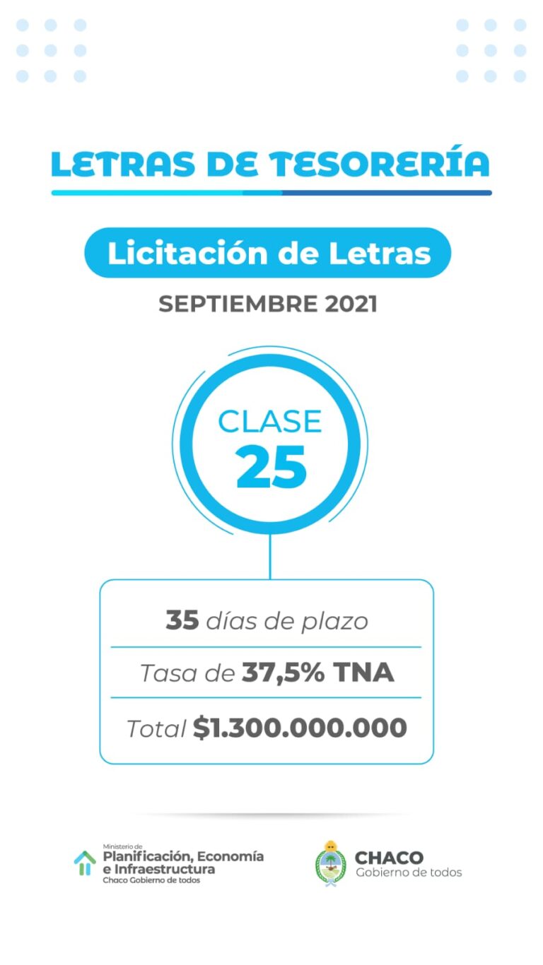 CHACO LICITÓ LETRAS DEL TESORO POR 1.300 MILLONES DE PESOS