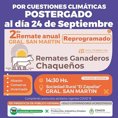 URGENTE: POR CAUSAS CLIMÁTICAS, EL REMATE GANADERO