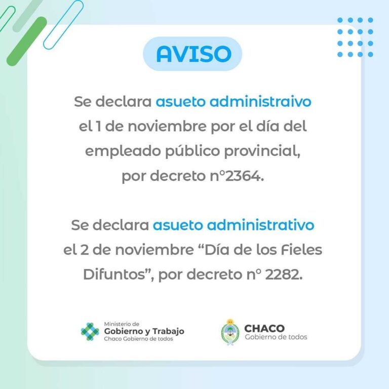 DÍA DEL EMPLEADO PÚBLICO PROVINCIAL: EL 1 DE NOVIEMBRE