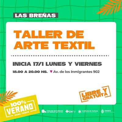 Se realizará el taller de Arte Textil en la Casa de las Culturas