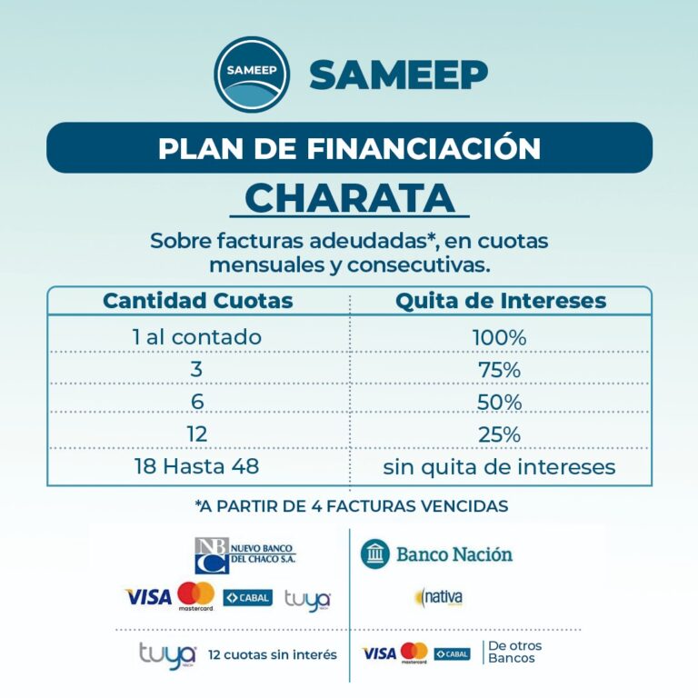 CHARATA: SAMEEP BRINDA FACILIDADES PARA REGULARIZAR