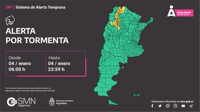 Centro y norte del país: Alerta «amarillo» en seis provincias