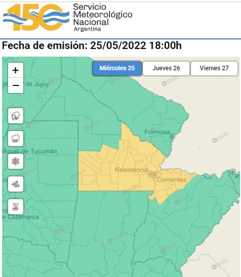 Alerta amarilla por tormentas en cinco departamentos del Chaco