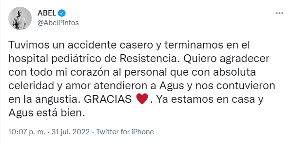 Abel Pintos destacó y agradeció la atencion del Hospital Pediátrico de Resistencia.