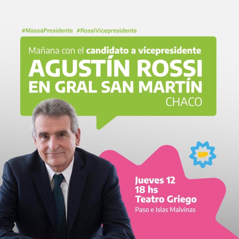 Agustín Rossi, candidato a vicepresidente de Unión por la Patria, llegará este jueves al Chaco