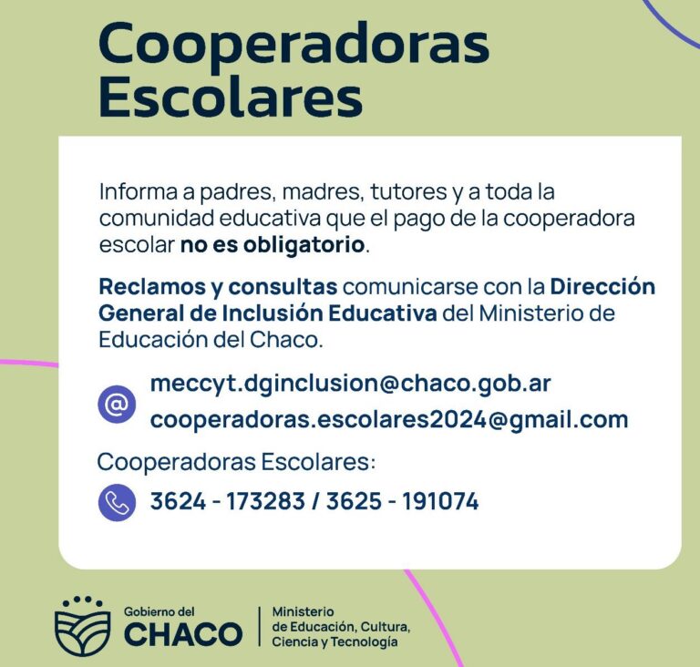 EDUCACIÓN: EL PAGO DE LA COOPERADORA NO ES OBLIGATORIO