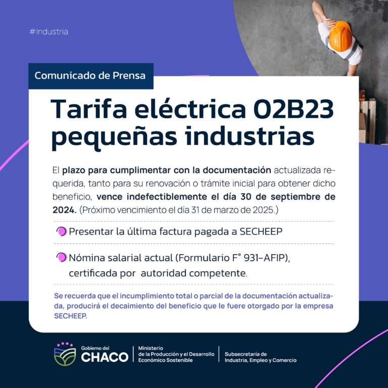 TARIFA ELÉCTRICA 02B23 PARA PEQUEÑAS INDUSTRIAS