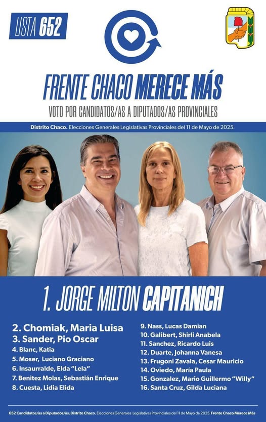 EL INTENDENTE LIC DIEGO BERNACHEA DE PRESIDENCIA DE LA PLAZA APOYA A LA LISTA 652 FRENTE CHACO MERECE MAS
