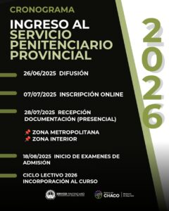 CICLO LECTIVO 2026: INGRESO AL SERVICIO PENITENCIARIO PROVINCIAL