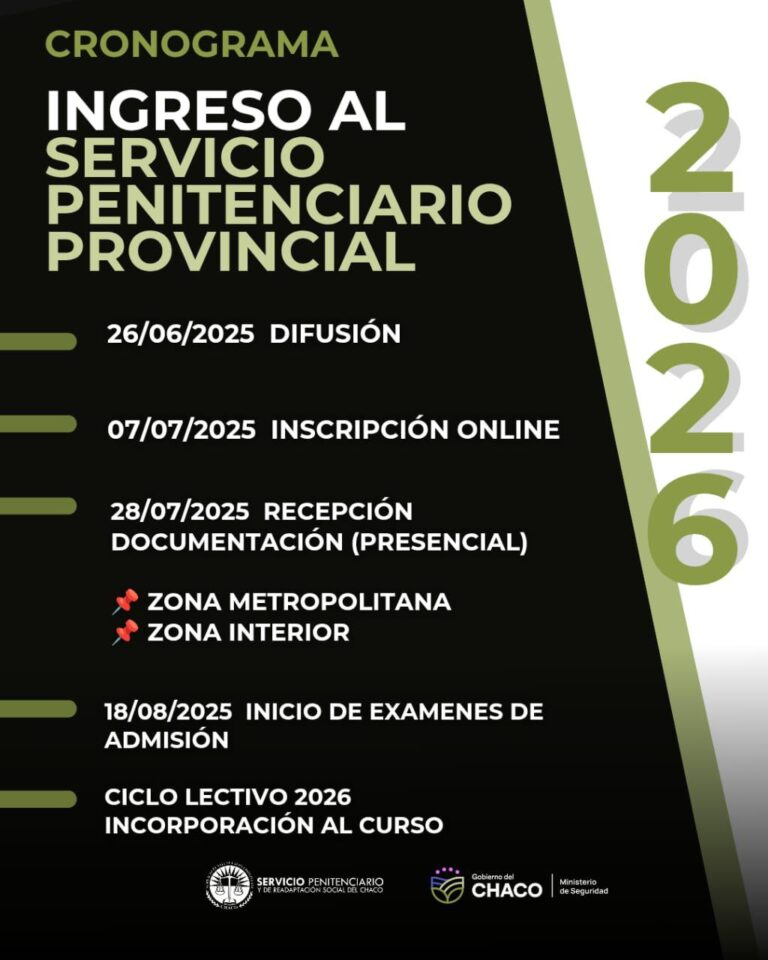 CICLO LECTIVO 2026: INGRESO AL SERVICIO PENITENCIARIO PROVINCIAL