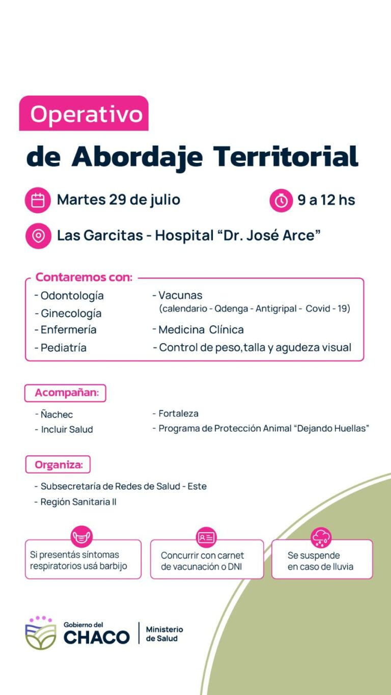 ESTE MARTES 29: OPERATIVO DE ABORDAJE TERRITORIAL EN LAS GARCITAS
