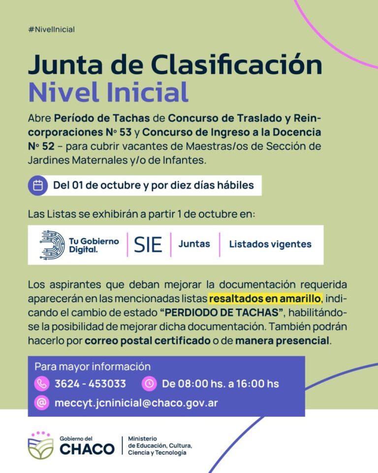 NIVEL INICIAL: ABRE PERIODO DE TACHAS