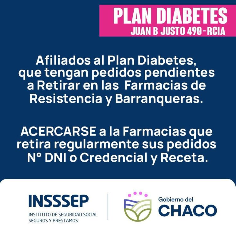 PLAN DIABETES: INSSSEP RECUERDA A AFILIADOS RETIRAR SUS PEDIDOS