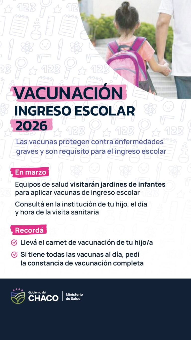 VACUNACIÓN DE INGRESO ESCOLAR 2026: EQUIPOS DE SALUD VISITARÁN JARDINES DE INFANTES