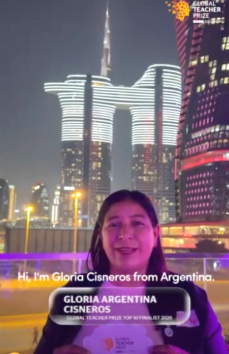 ORGULLO CHAQUEÑO: GLORIA YA ESTA EN DUBAI PARA ESPERAR LOS RESULTADOS DEL MEJOR DOCENTE DEL MUNDO 2026