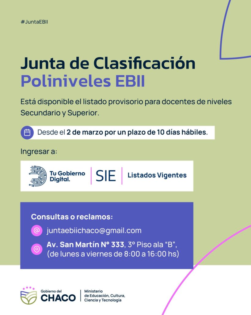 EDUCACIÓN INFORMÓ LA PUBLICACIÓN DEL LISTADO PROVISORIO DE DOCENTES INSCRIPTOS EN EBII