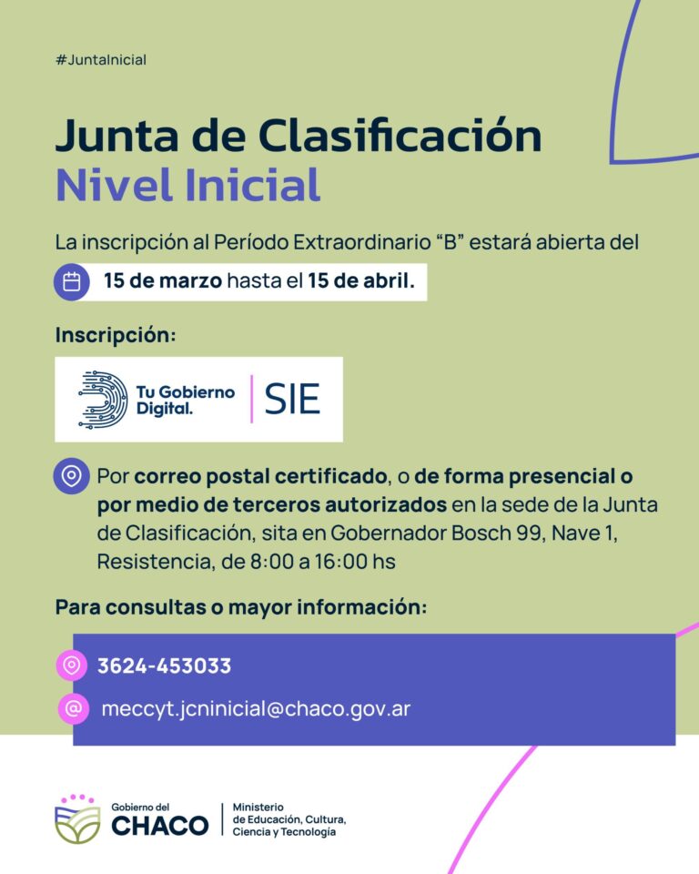 JUNTA DE CLASIFICACIÓN DE NIVEL INICIAL: EL 15, ABRIRÁ INSCRIPCIÓN EXTRAORDINARIA