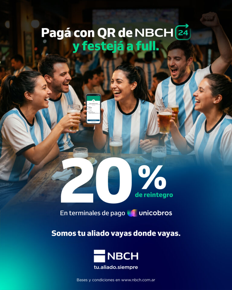 NBCH y Unicobros se juegan con Argentina: 20% de reintegro en pagos con QR desde NBCH24 Online Banking
