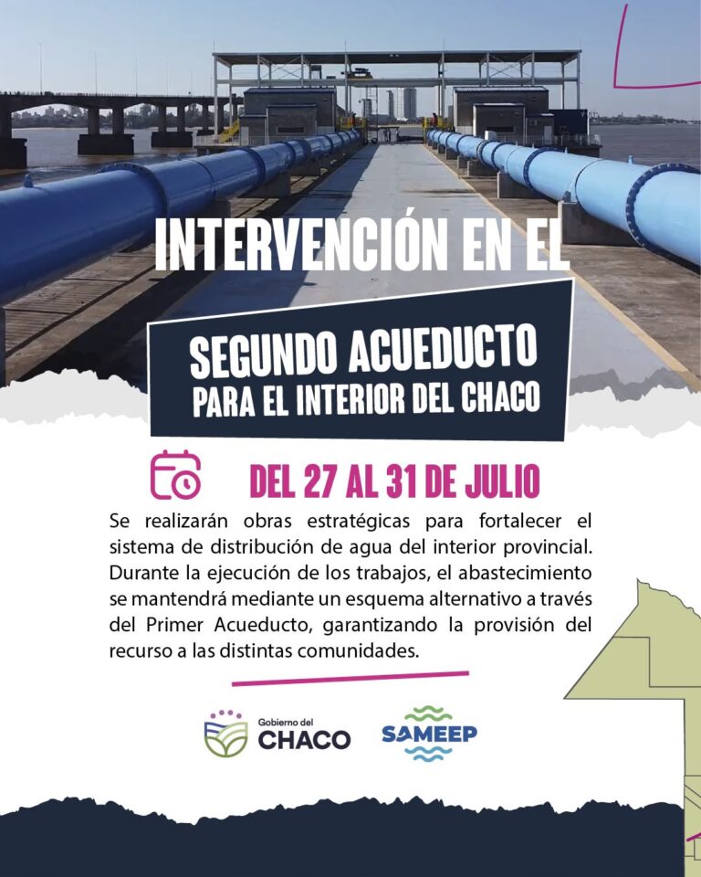 DEL 27 AL 31 DE JULIO: SAMEEP RECUERDA QUE SE REALIZARÁN TRABAJOS ESTRATÉGICOS EN EL SEGUNDO ACUEDUCTO