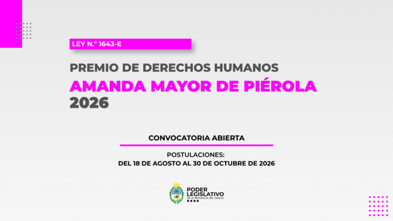 La Legislatura abrió la convocatoria para el Premio de Derechos Humanos Amanda Mayor de Piérola 2026