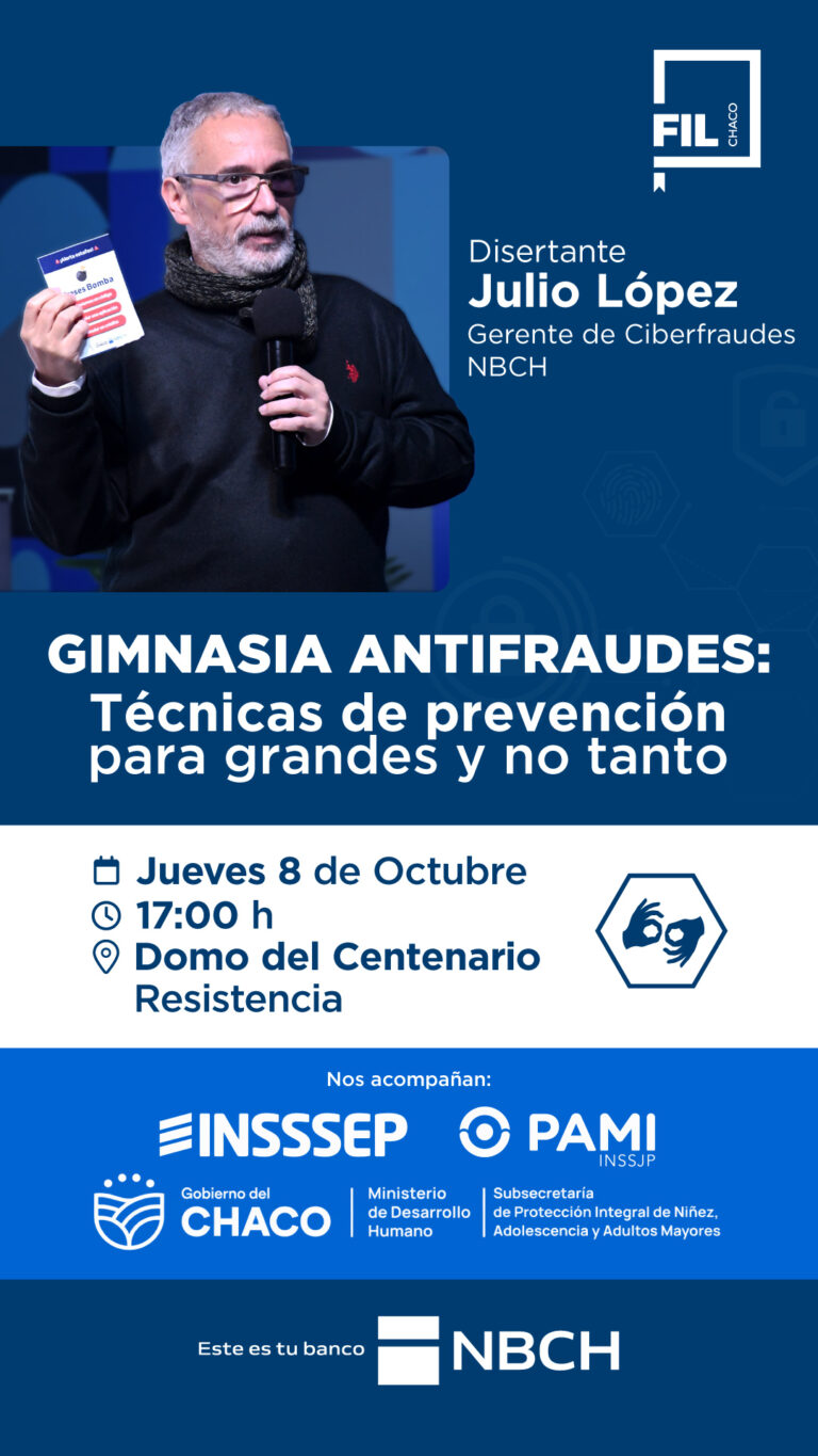 NBCH presenta “Gimnasia Antifraudes” en la Feria del Libro, una charla con Julio López para prevenir estafas